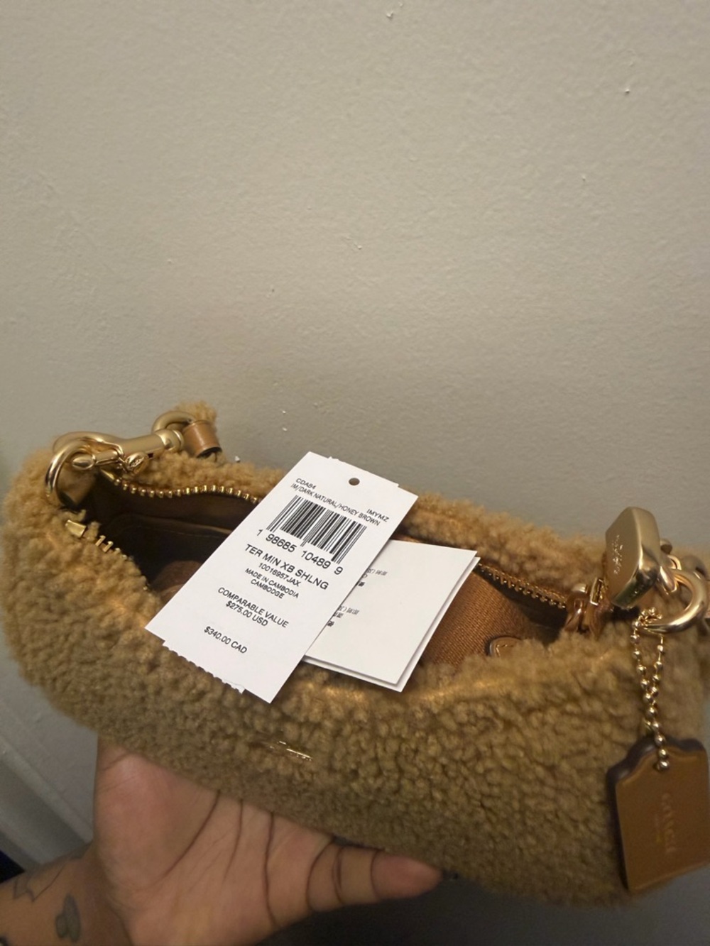 Coach Sherpa Shoulder Bag in Tan-Gold - Picture 4 of 5
